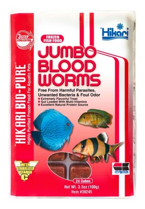 Hikari USA Jumbo Bloodworm Frozen Fish Food /3.5 oz, 24 ct